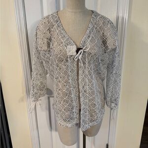 Mirror Image Sheer Crochet Knit Cardigan XL Boho Beach Cover Up